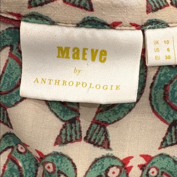ANTHROPOLOGIE MAEVE Birdie Ruffled Button-down Blouse 6 tropical vacation resort - Picture 9 of 11